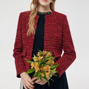 Goelia Wool Blend Tweed Women Crop Jacket Large